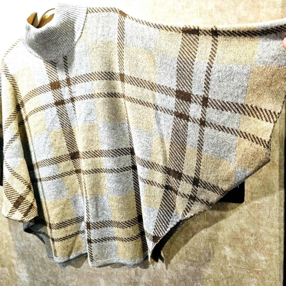 Note di Anita Plaid Poncho Sweater OS Merino Wool Cashmere Blend Italy - Picture 3 of 5